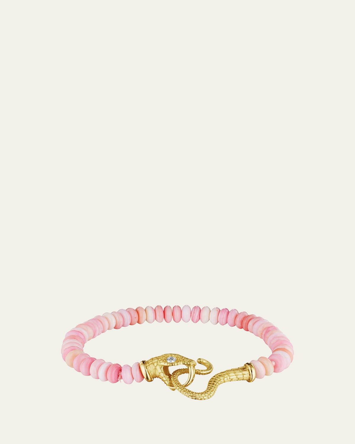 18K Yellow Gold Serpent Bracelet with Conch Shells and Diamonds