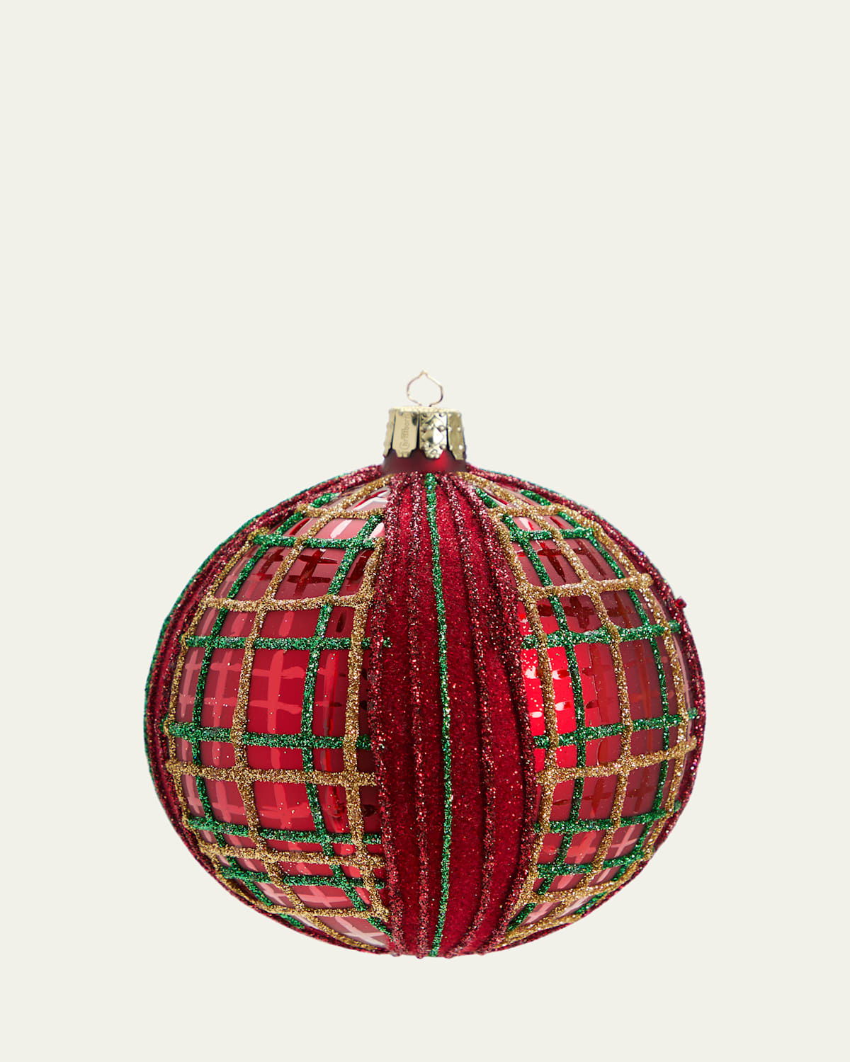 Matte Glitter Plaid Ball Christmas Ornament