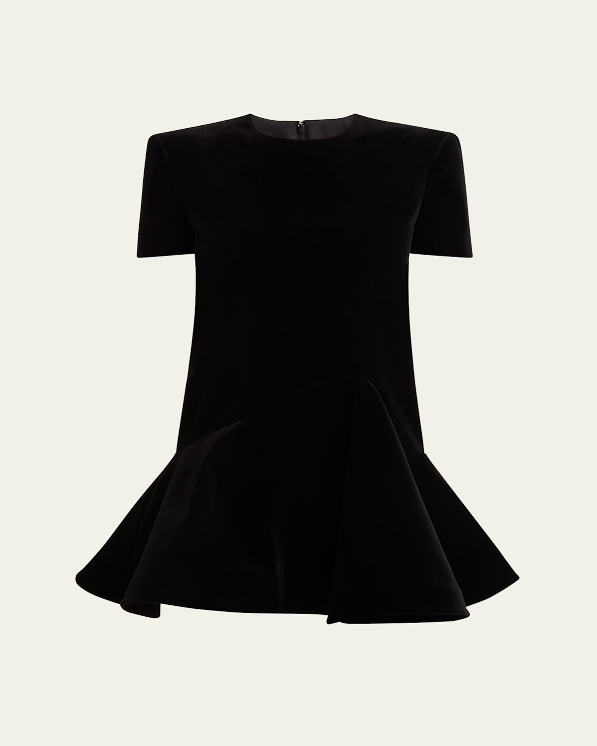 Valentino Short-sleeve Velvet Flared Mini Dress In Black
