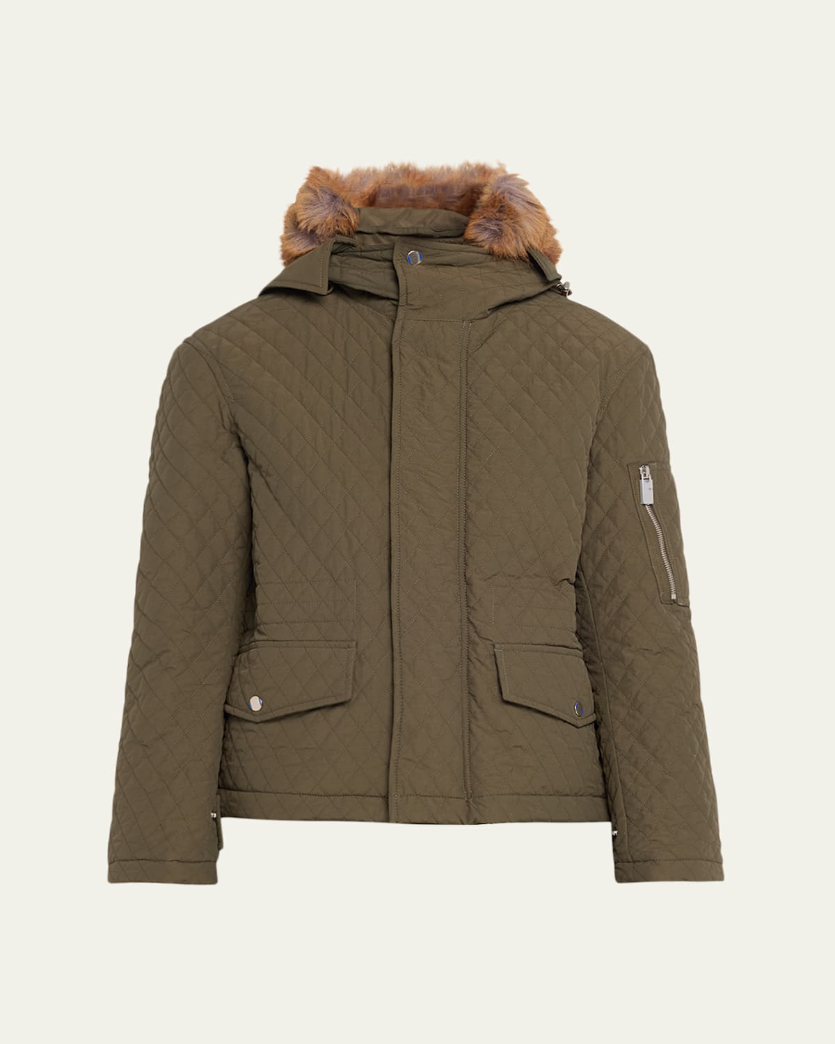 Short Quilted Jacket with Faux Fur Hood