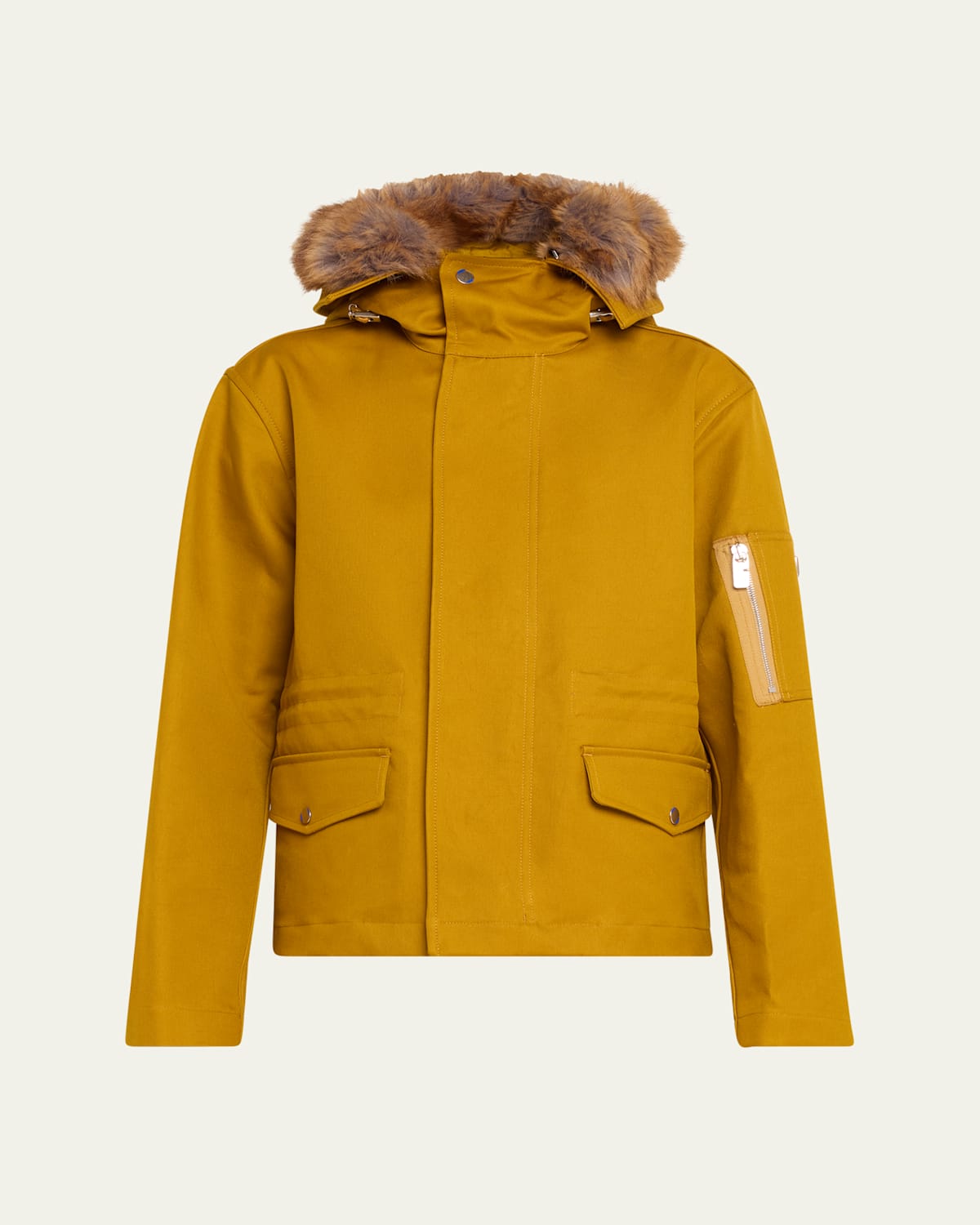Short Double Cotton Twill Parka with Removable Faux Fur Hood
