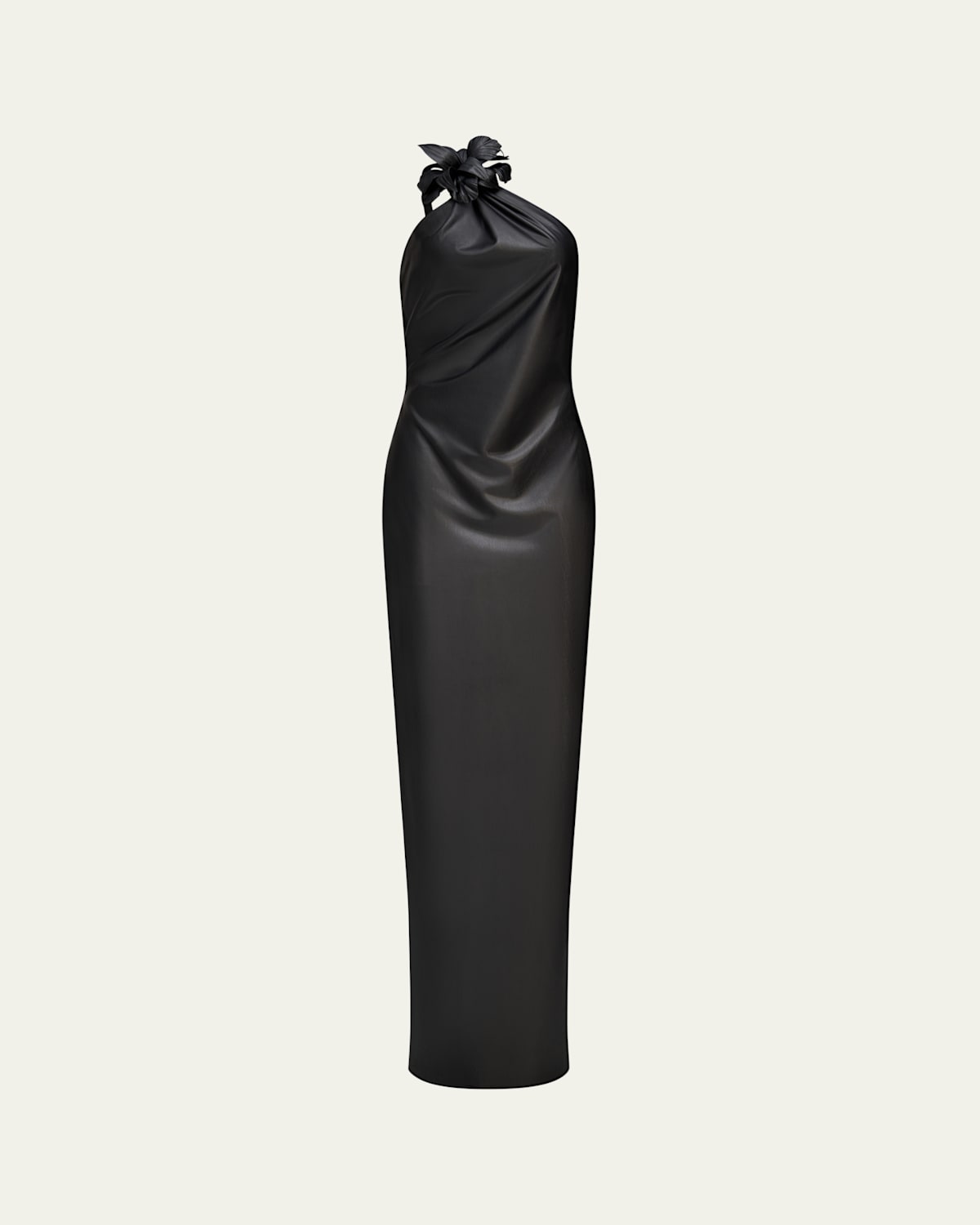 Rhia One-Shoulder Faux Leather Column Gown