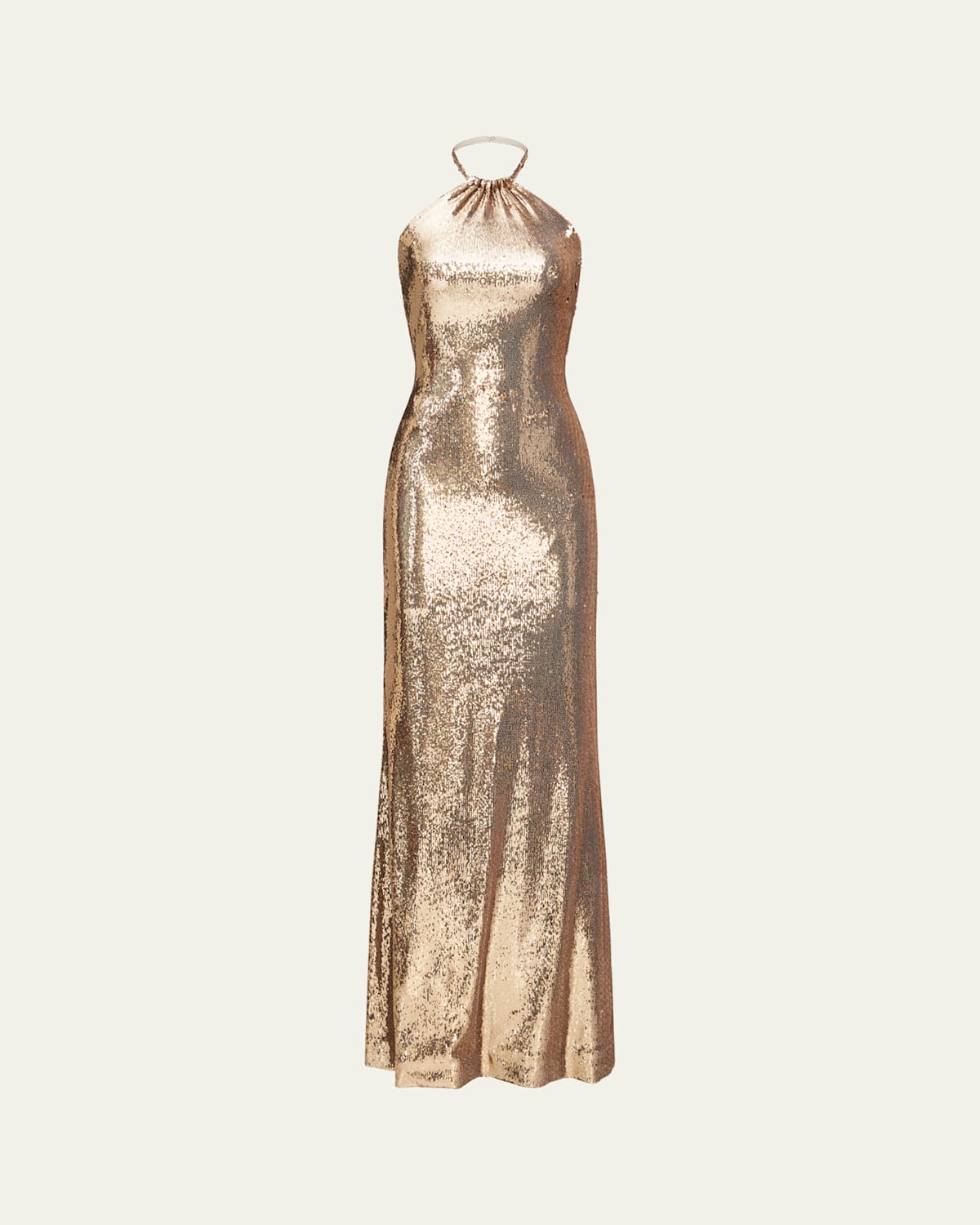 Jun Sequin Halter Column Gown