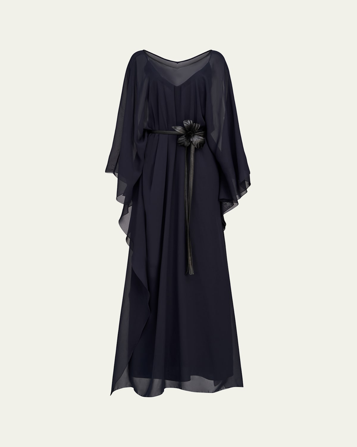 May Belted Chiffon Caftan Gown