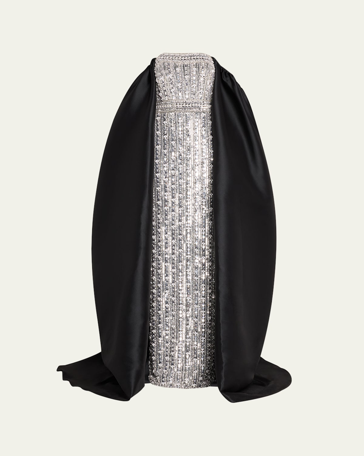 Crystal Embellished Tulle Gown with Pique Mikado Cape