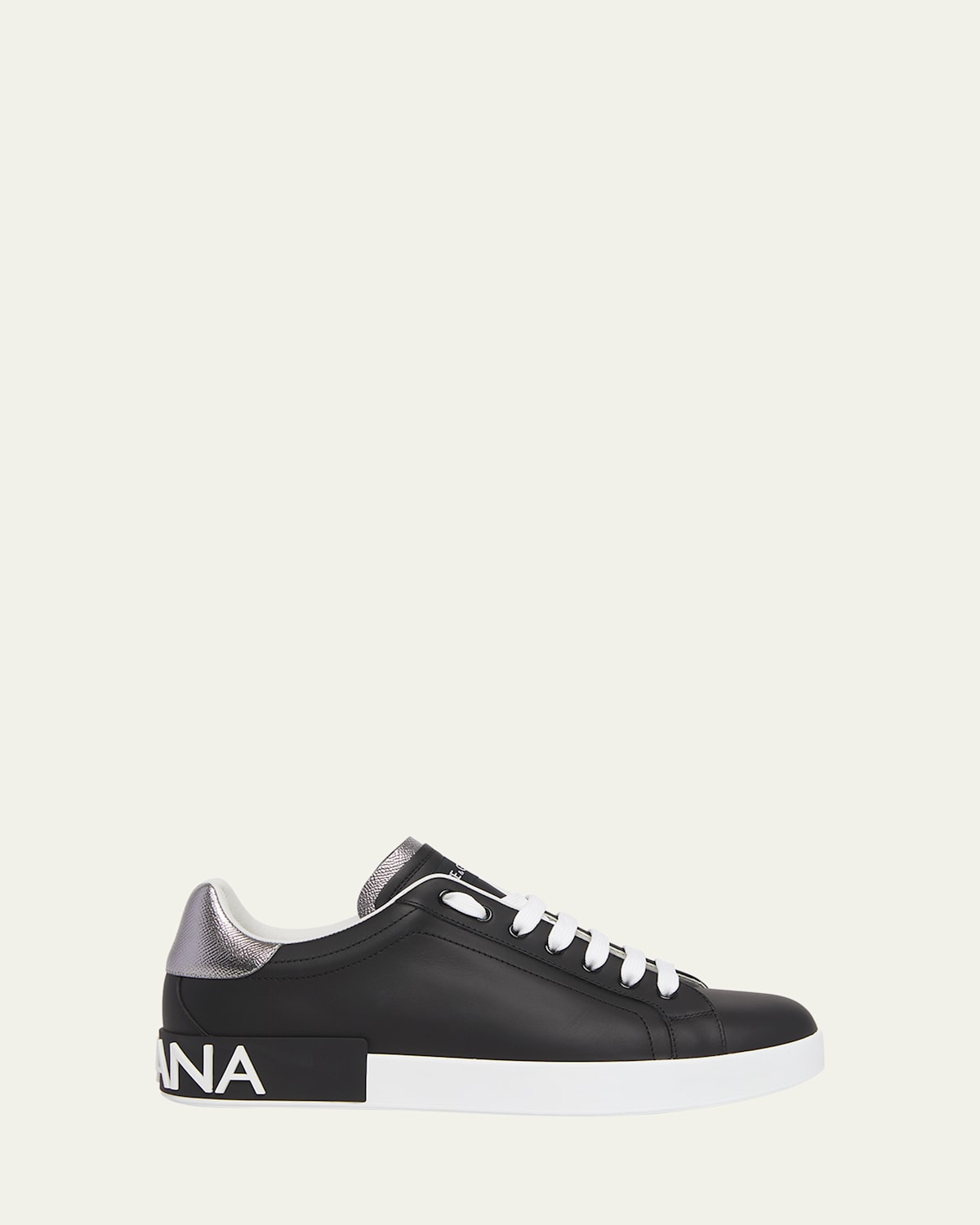 Shop Dolce & Gabbana Men's Calfskin Portofino Low-top Sneakers In Blk/silver