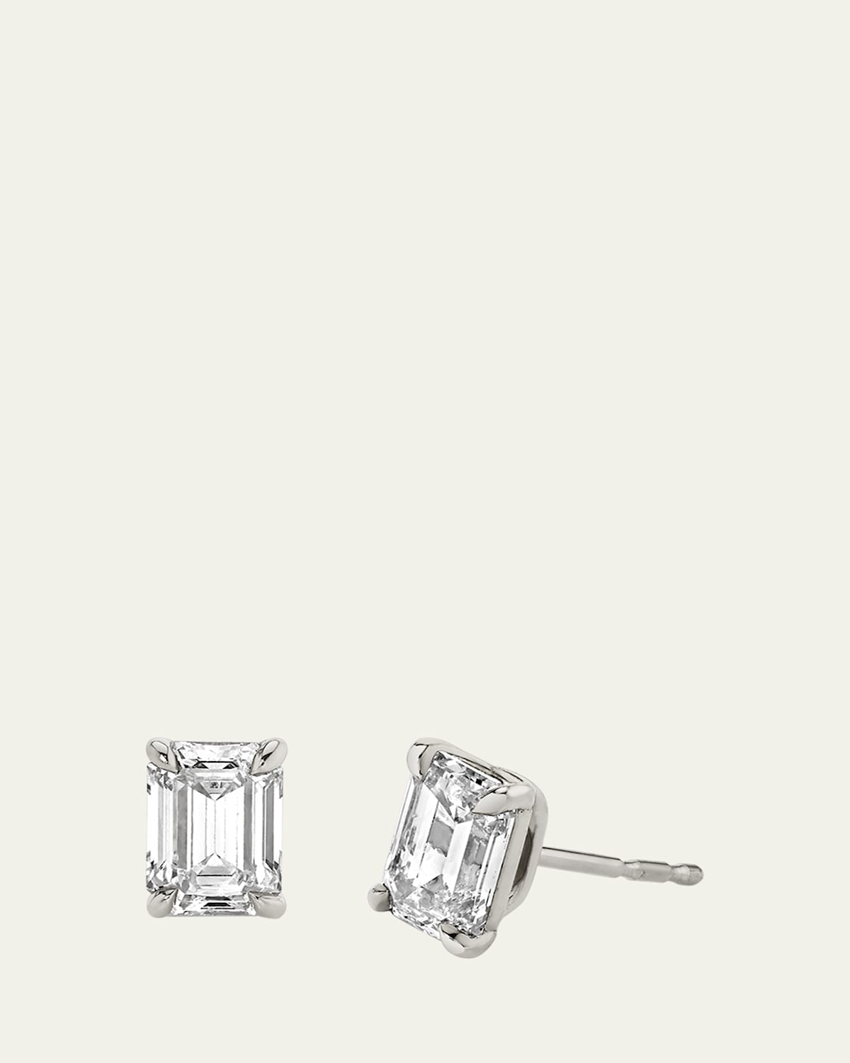 14K White Gold Emerald Solitaire Lab Grown Diamond Stud Earrings, 0.5tcw