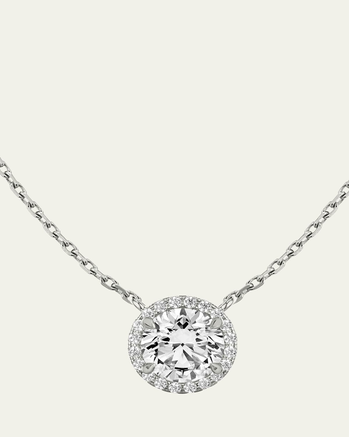14K White Gold Brilliant-Cut Halo Lab Grown Diamond Necklace, 1.0tcw