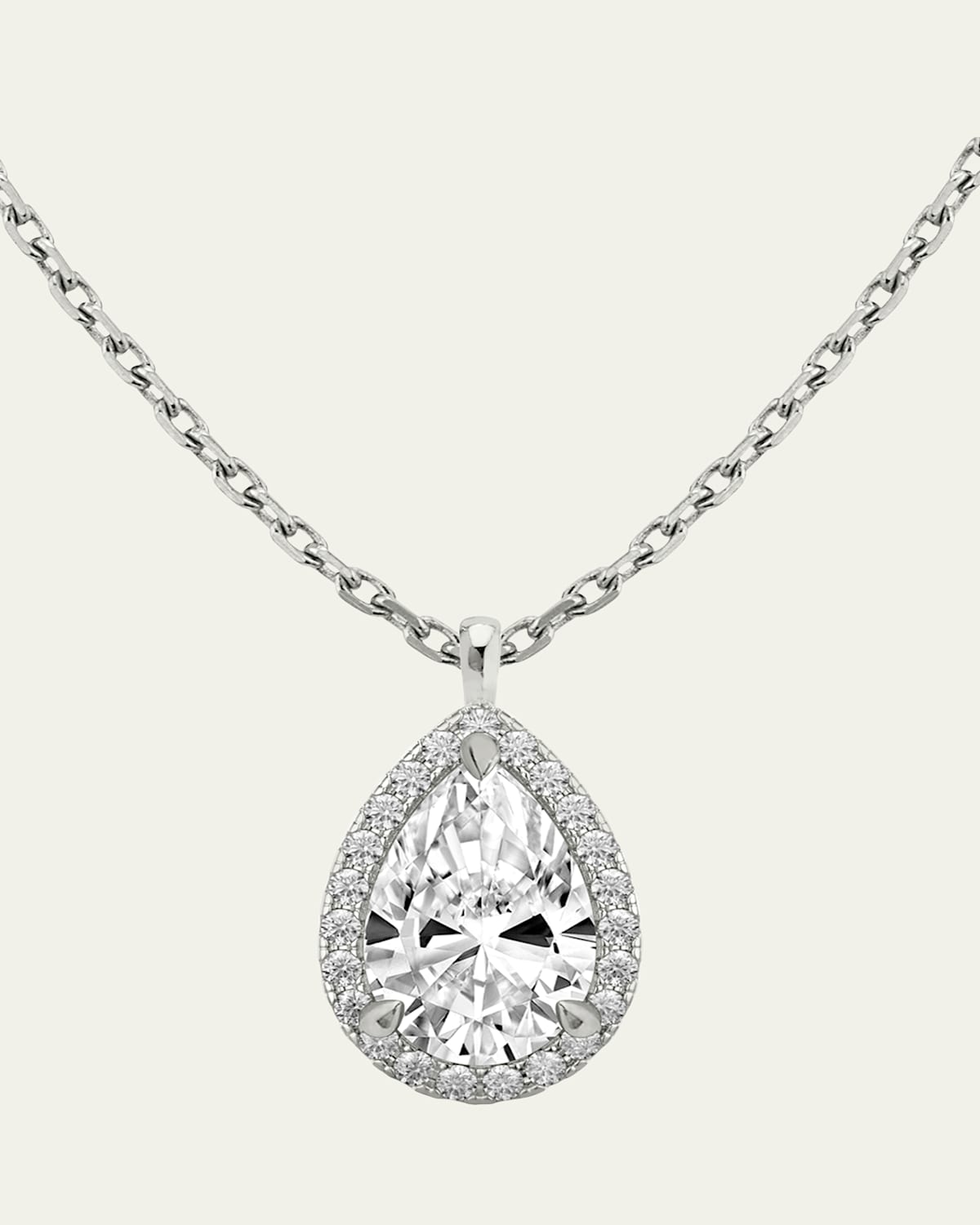 14K White Gold Pear-Cut Halo Lab Grown Diamond Pendant Necklace, 1.0tcw