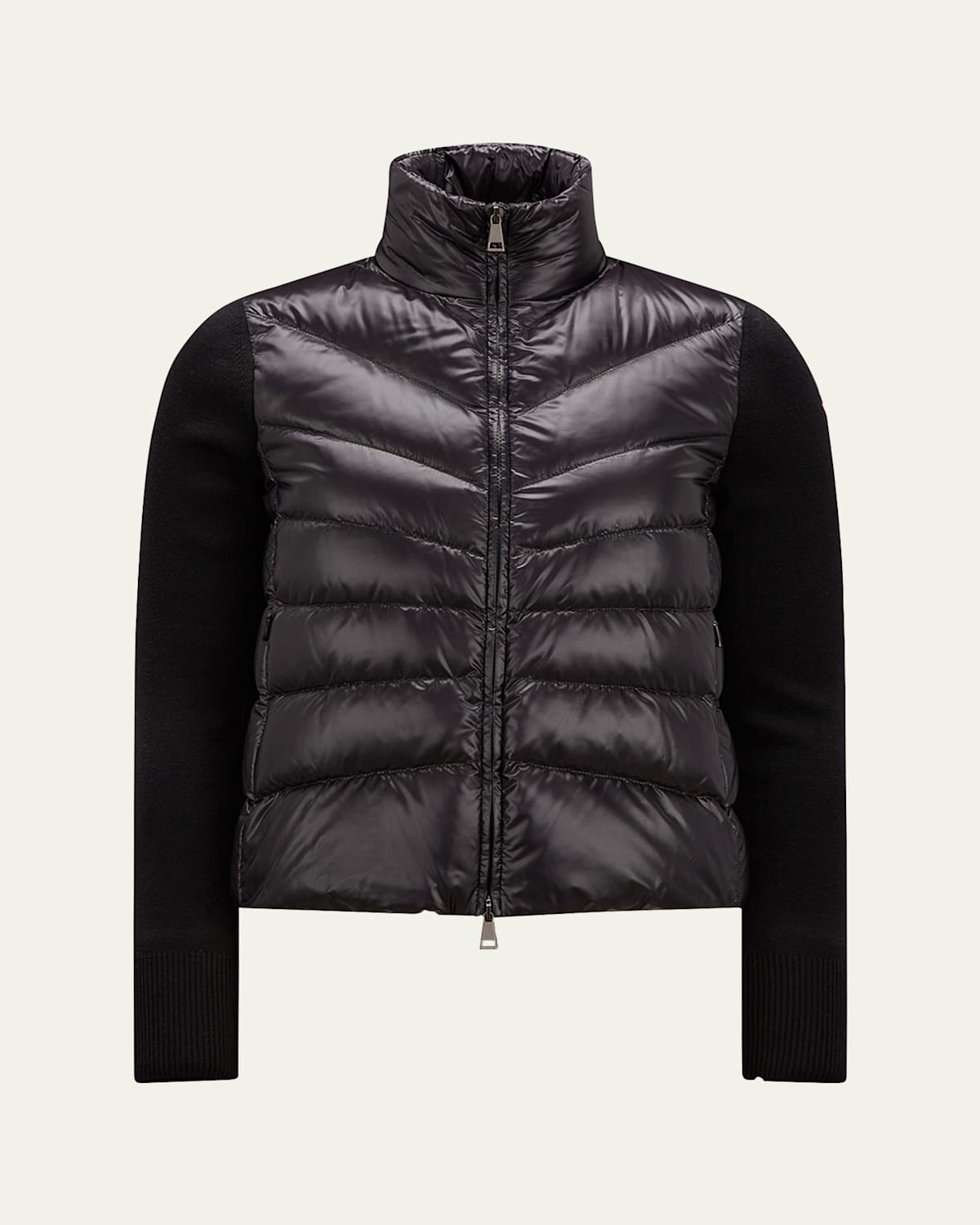 Moncler Womens Black Funnel-neck Brand-patch Regular-fit Shell-down Jacket In Black