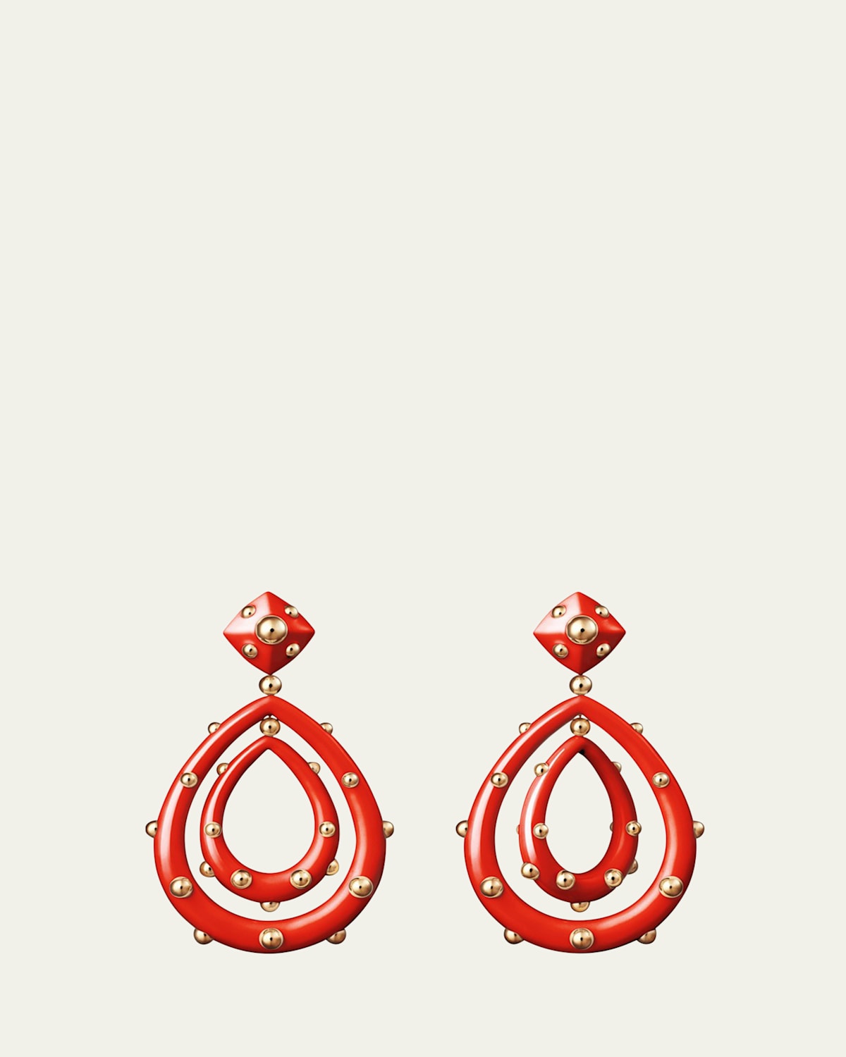 Medium 18K Rose Gold Goccia Earrings with Coral Enamel