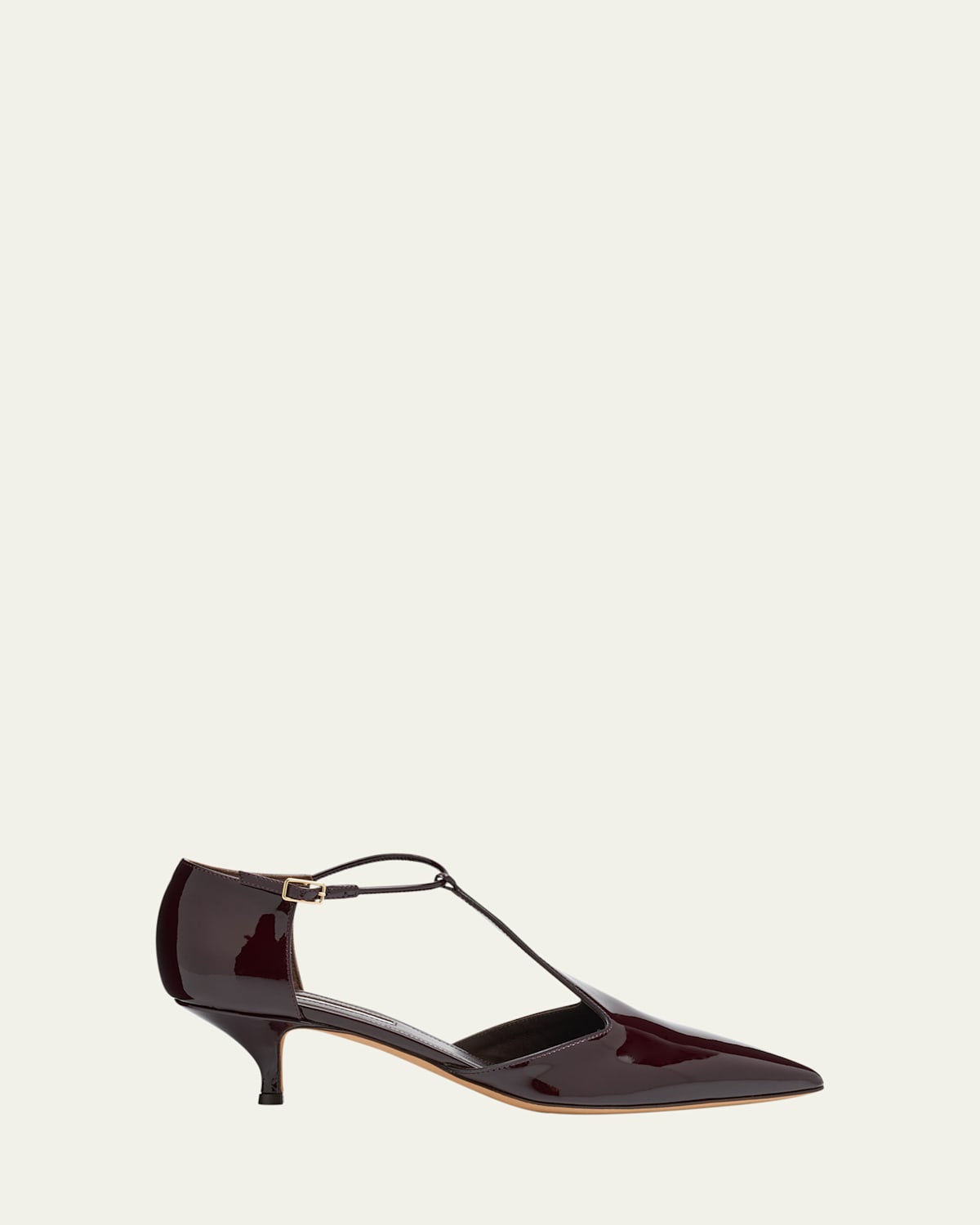 Leandra Patent T-Strap Kitten Pumps