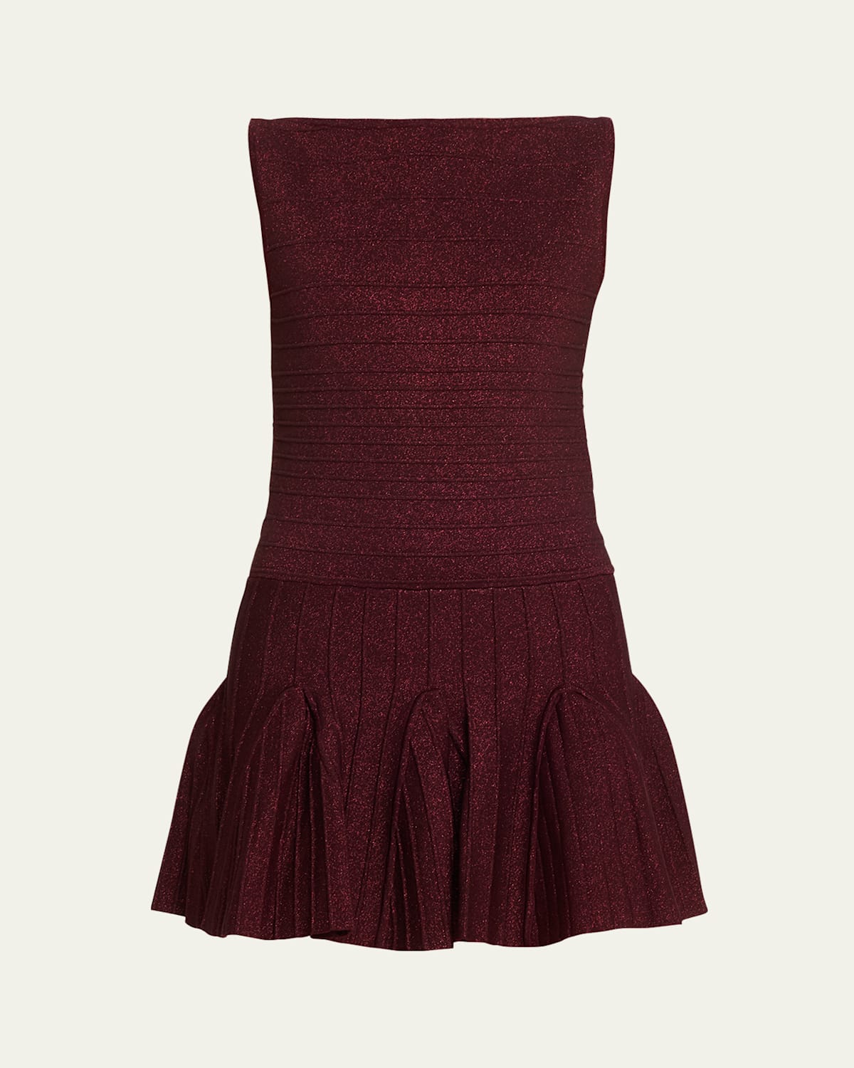 Retroféte Audrina Metallic Knit Godet-skirt Sleeveless Mini Dress In Burgundy