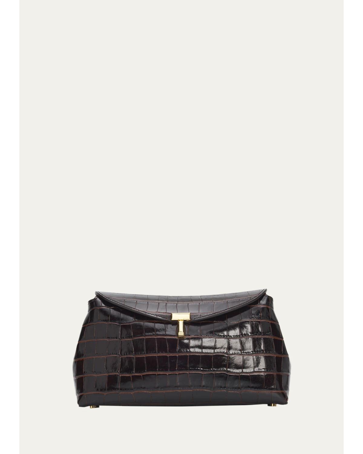 T-Lock Croc-Embossed Leather Clutch Bag