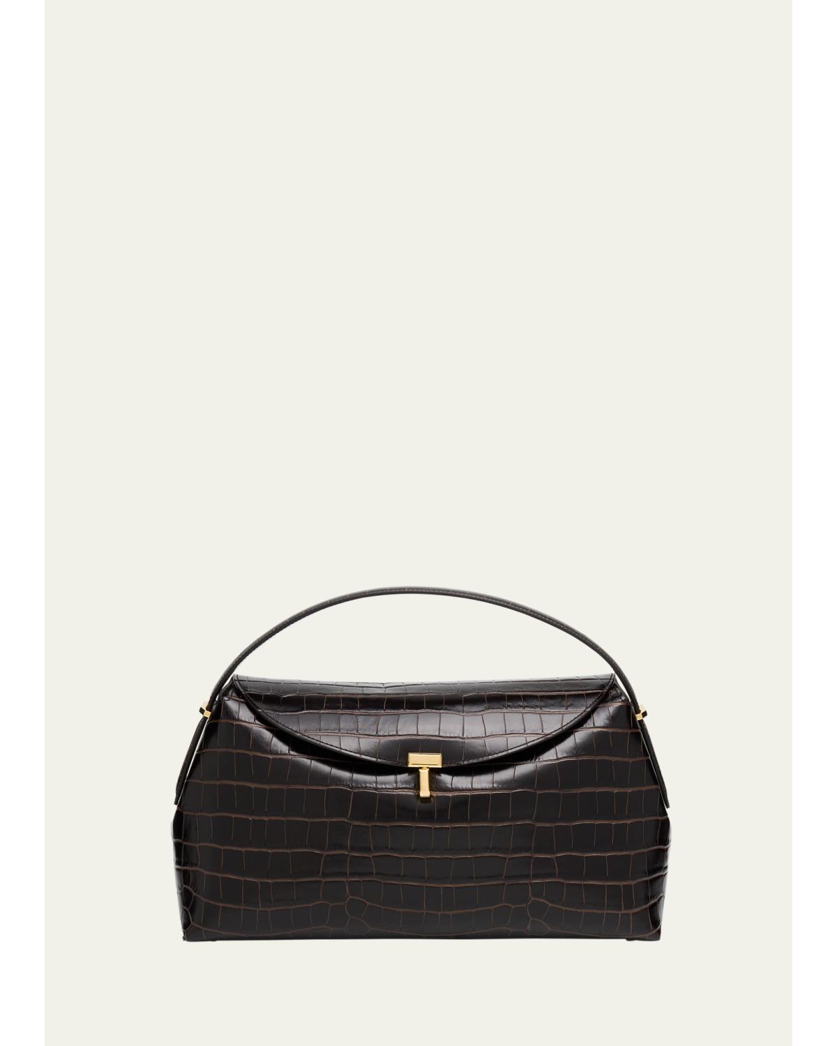 T-Lock Croc-Embossed Top-Handle Bag