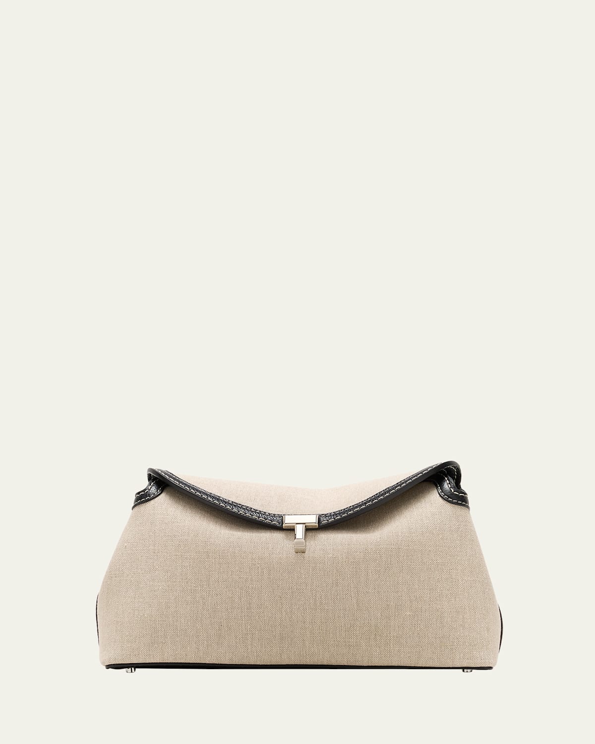 Totême T-lock Leather-trimmed Cotton-canvas Clutch In Ecru/black