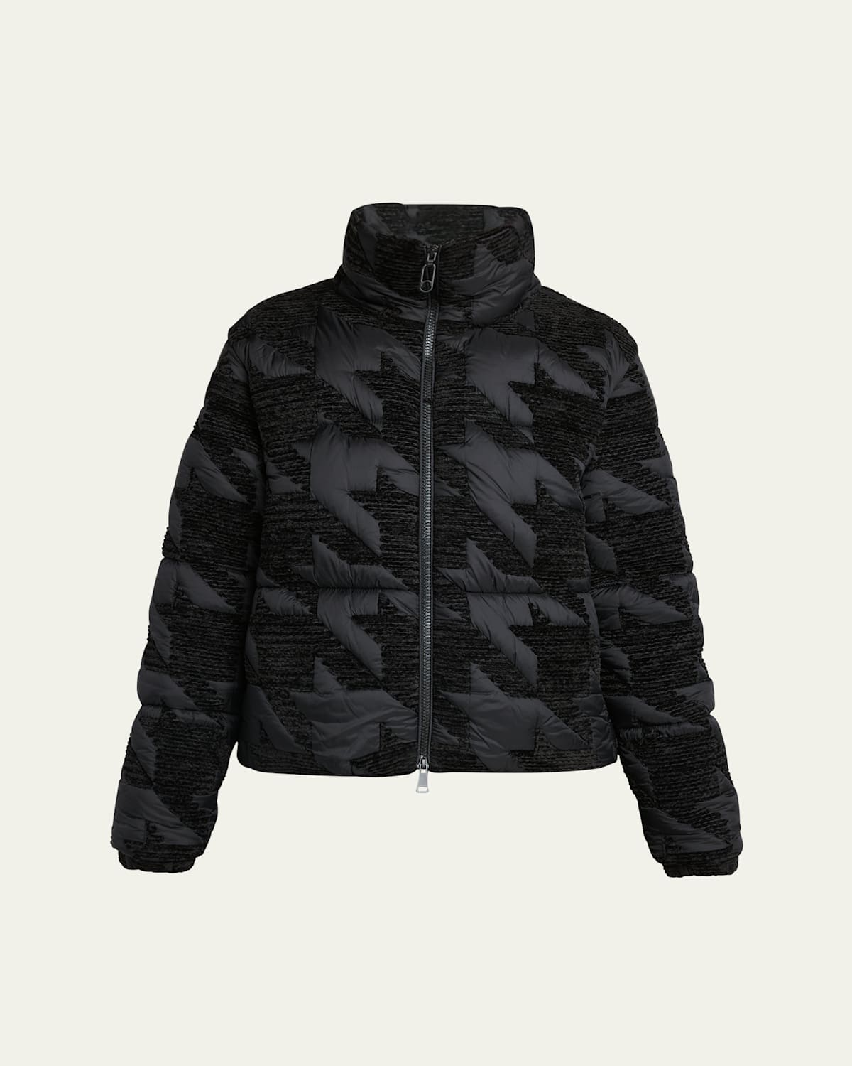 Shop Moncler Evandra Embroidered Houndstooth Puffer Jacket In Black