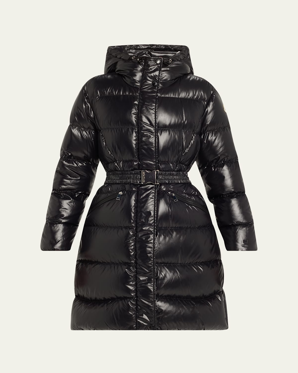 Moncler Bellevue Long Belted Puffer Coat In Black