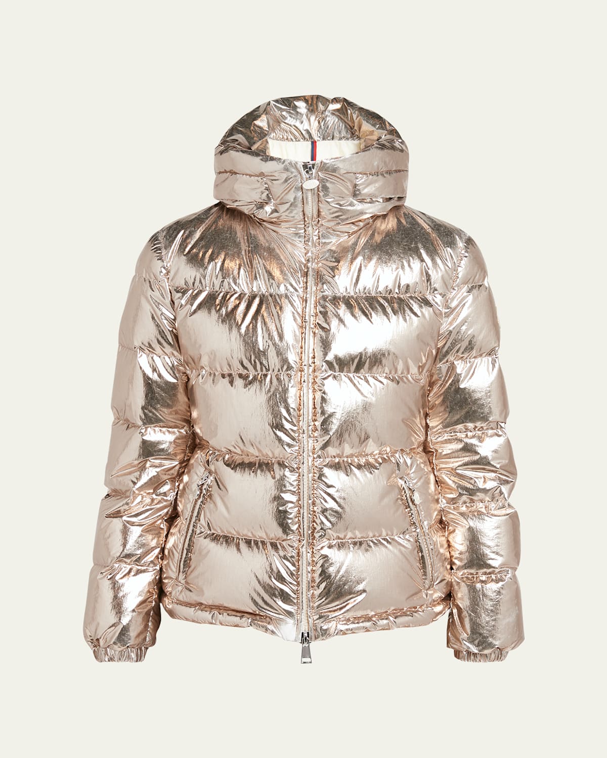 Shop Moncler Douros Metallic Puffer Jacket In Gold