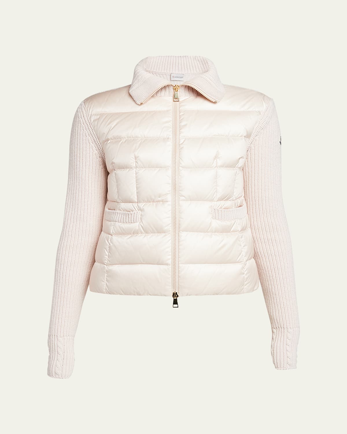 Moncler Quilted Down Knit Cardigan In Pastel Pink