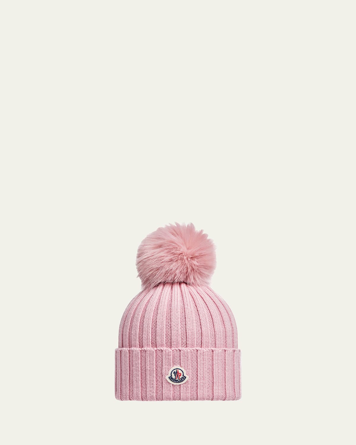 Moncler Ribbed Wool Beanie with Faux Fur Pom | Thumbnail 4