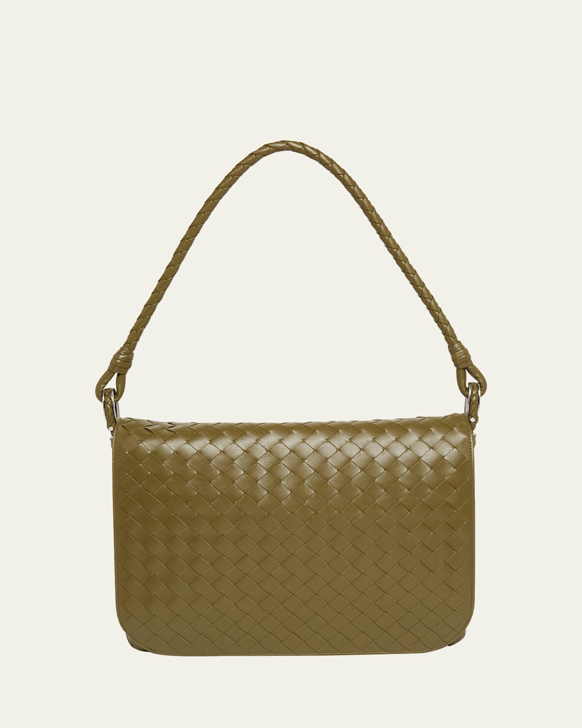 Bottega Veneta Men's Swing Small Intrecciato Leather Crossbody Bag In Kaki-vintage Silver