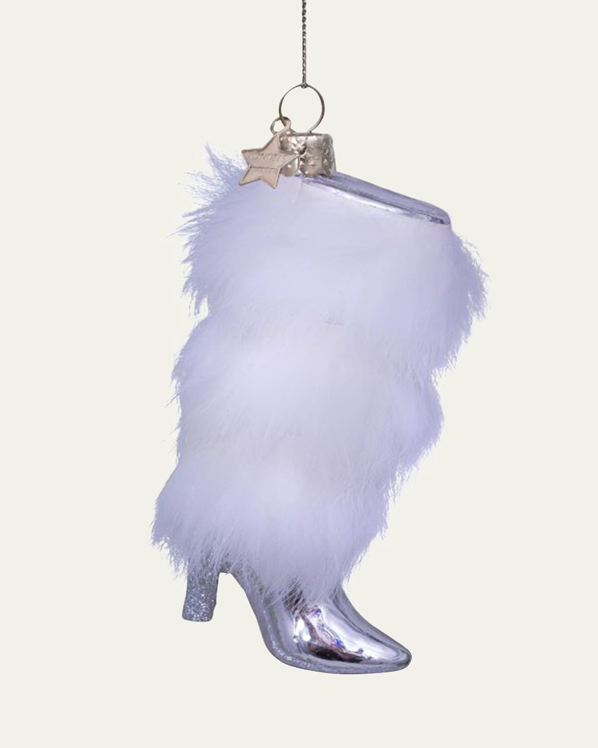 Silver Boot Faux Fur Christmas Ornament