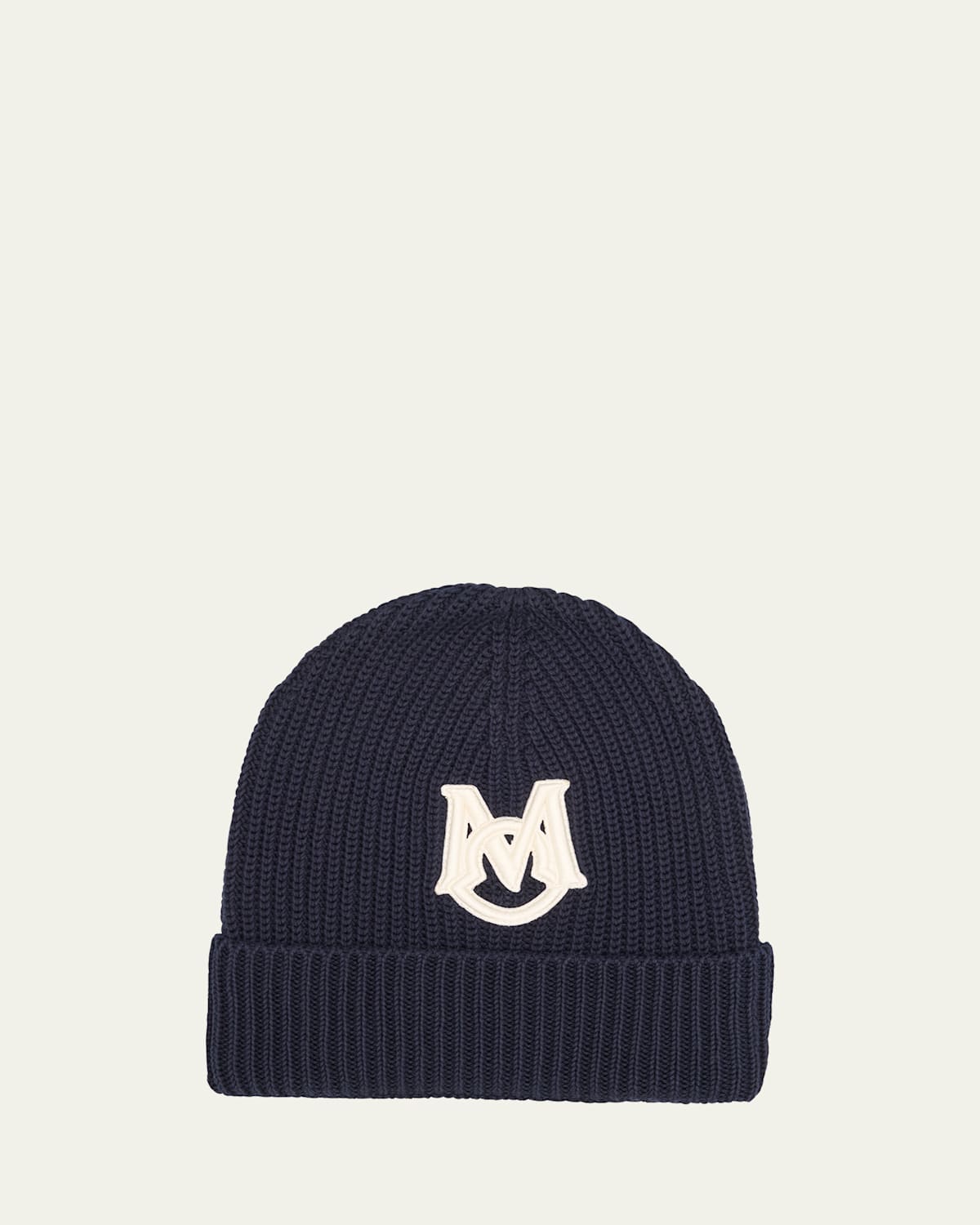 Moncler Men's Interlock Logo Beanie In Navy
