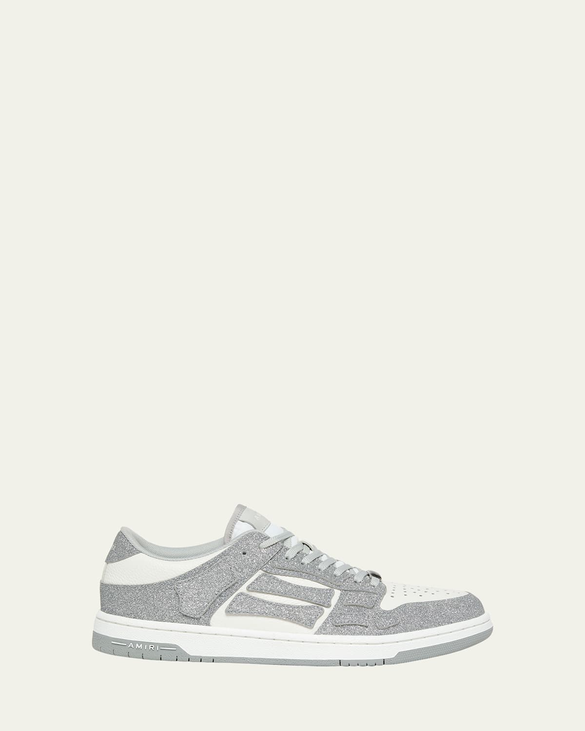 Amiri Skel Top Glitter Panelled Sneakers In White Silver