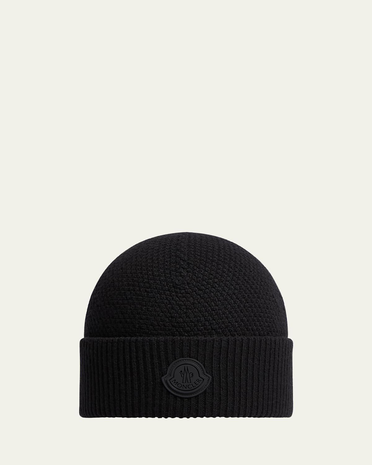 Shop Moncler Men's Tonal Wool Logo Beanie In Black