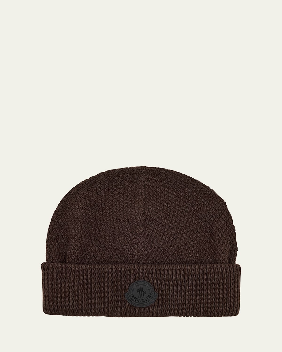 Shop Moncler Men's Tonal Wool Logo Beanie In Brown