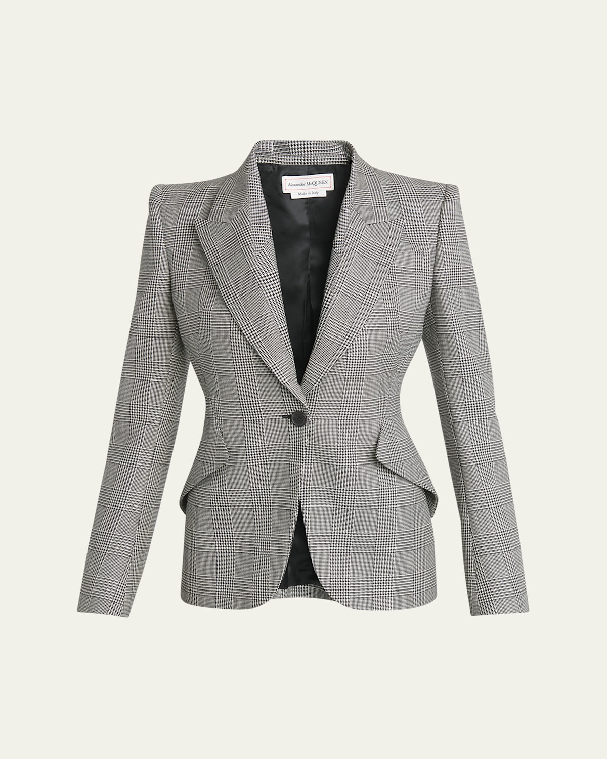 Prince of Wales One-Button Wool Blazer