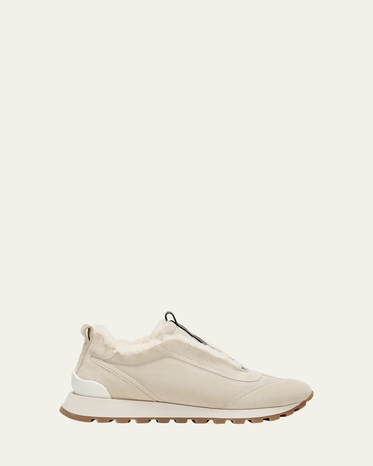 Brunello Cucinelli Suede Shearling Monili Slip-on Sneakers In White