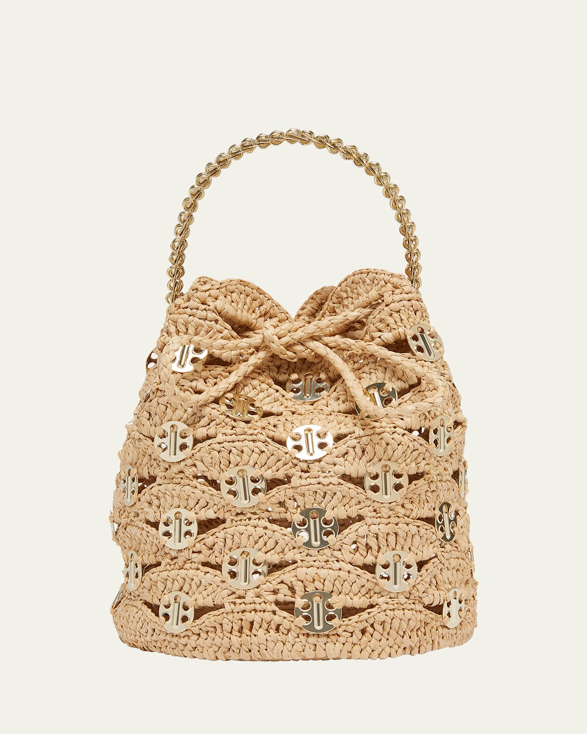 Rabanne Beige Shoulder Bag With Removable Shoulder Strap In Raphia Woman In Gold