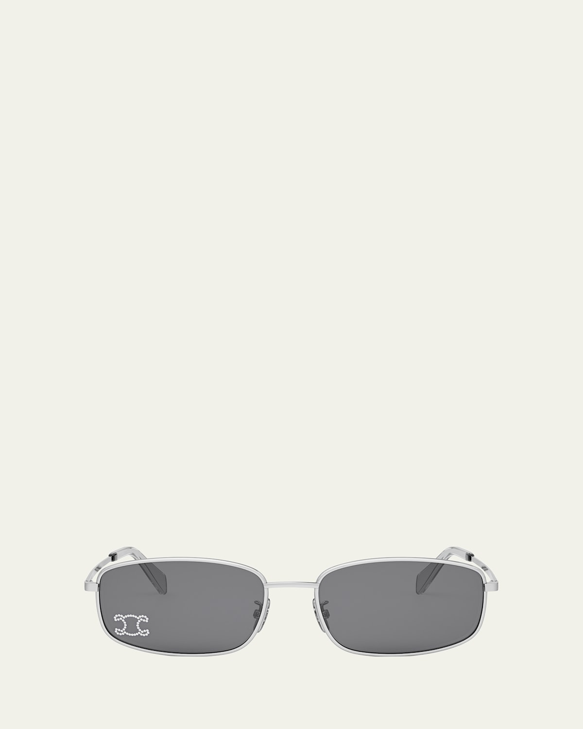 Celine Men's Triomphe Metal Rectangle Sunglasses In Shiny Palladium Smoke