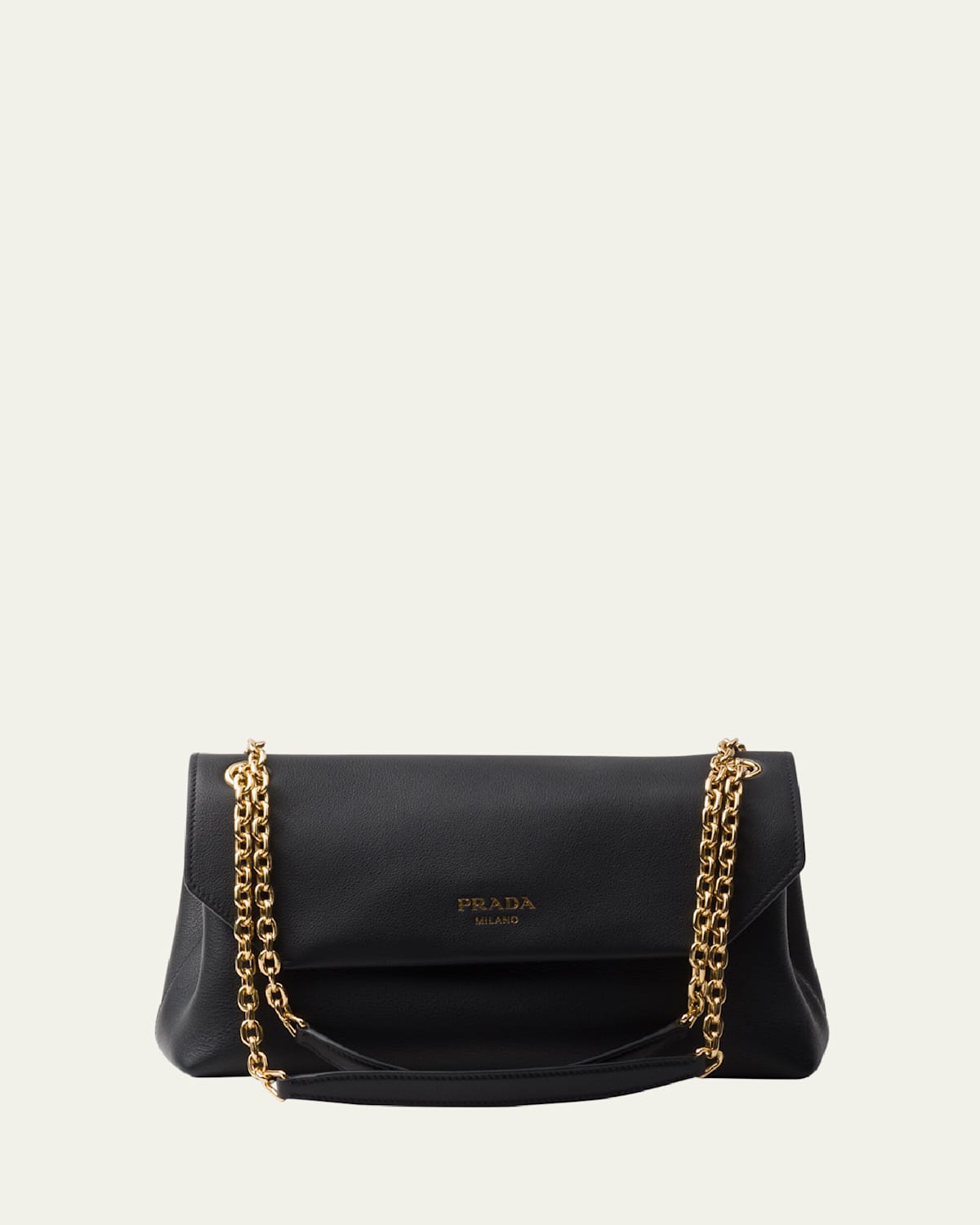 Prada Medium Leather Shoulder Bag In Nero