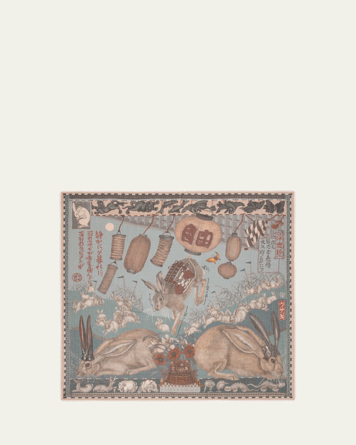 Floating Rabbits Cashmere Square Scarf