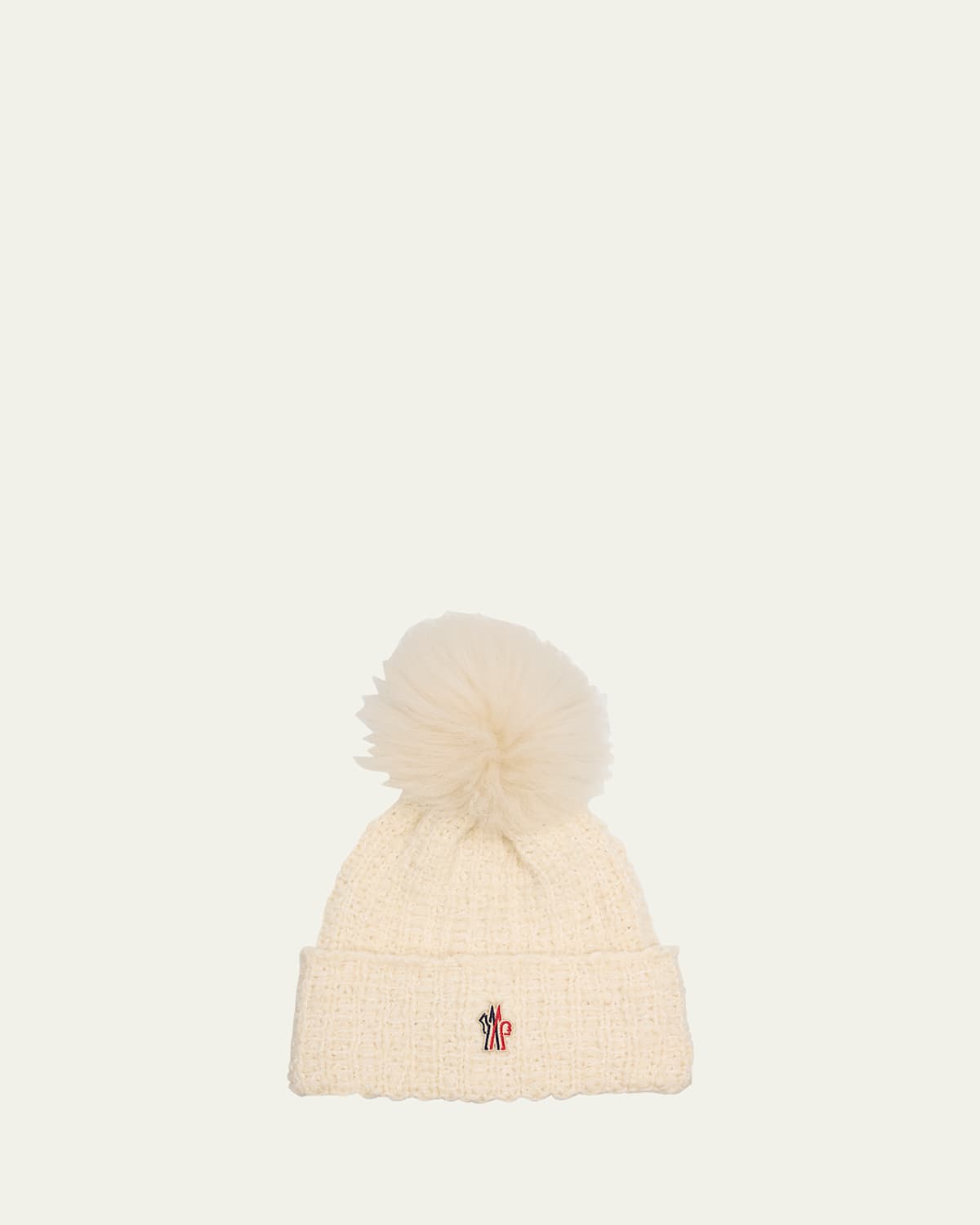 Moncler Wool-blend Beanie With A Shearling Pom In Natural