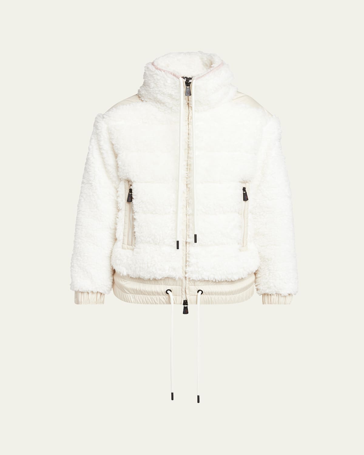 Moncler Faux Shearling Cardigan In Natural