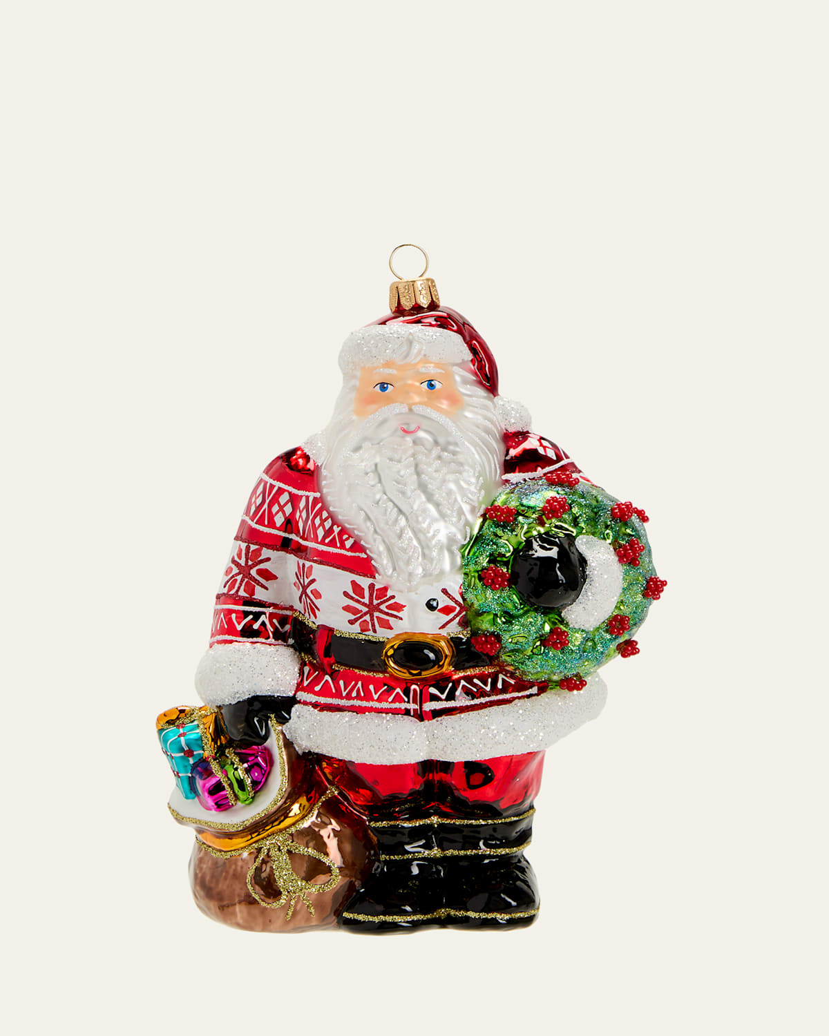 Santa with Bag and Wreath Christmas Ornament