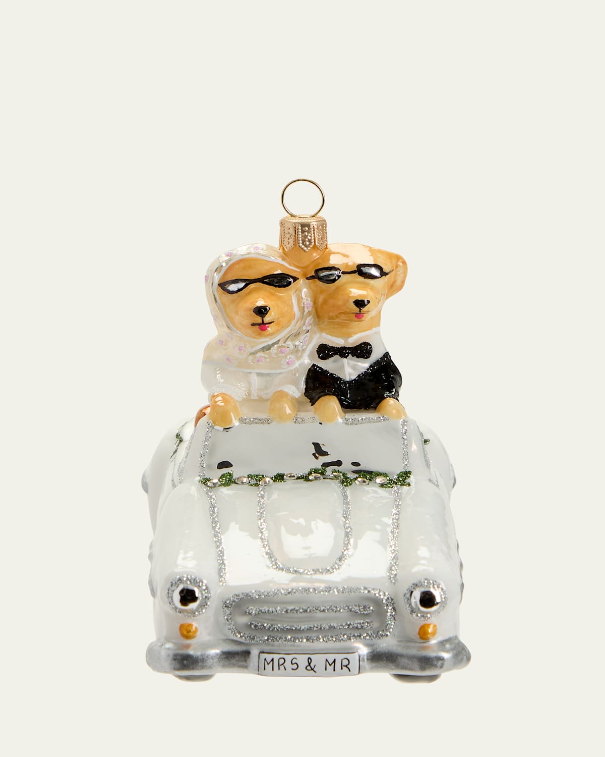 Dog Couple in White Car Christmas Ornament