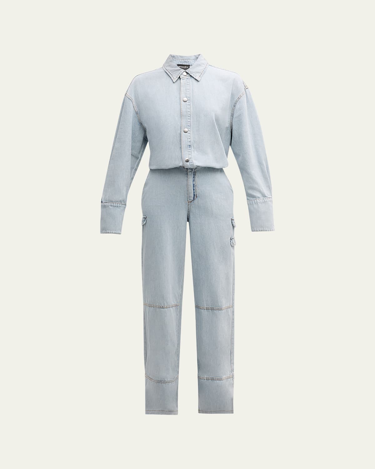 Retroféte Russo Wide-leg Long-sleeve Denim Jumpsuit In Skylight