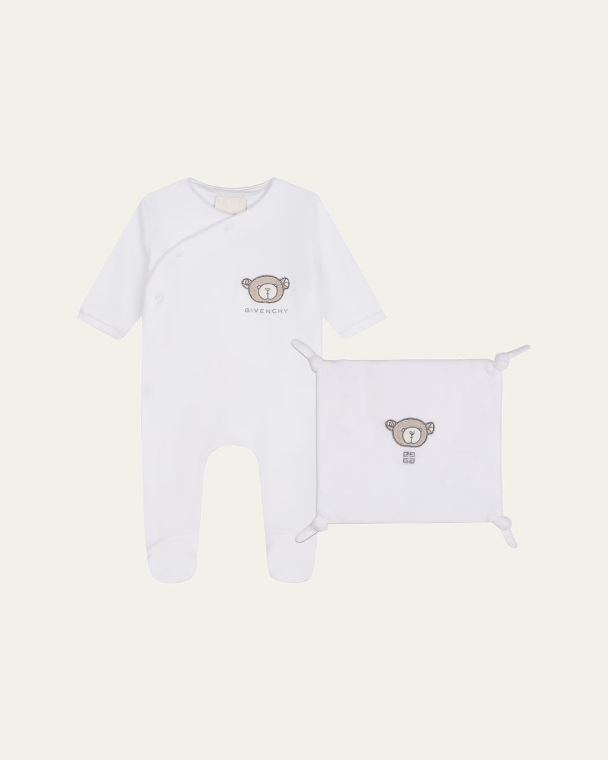 Givenchy Kid's Embroidered Logo-print Two-piece Footie Set In White