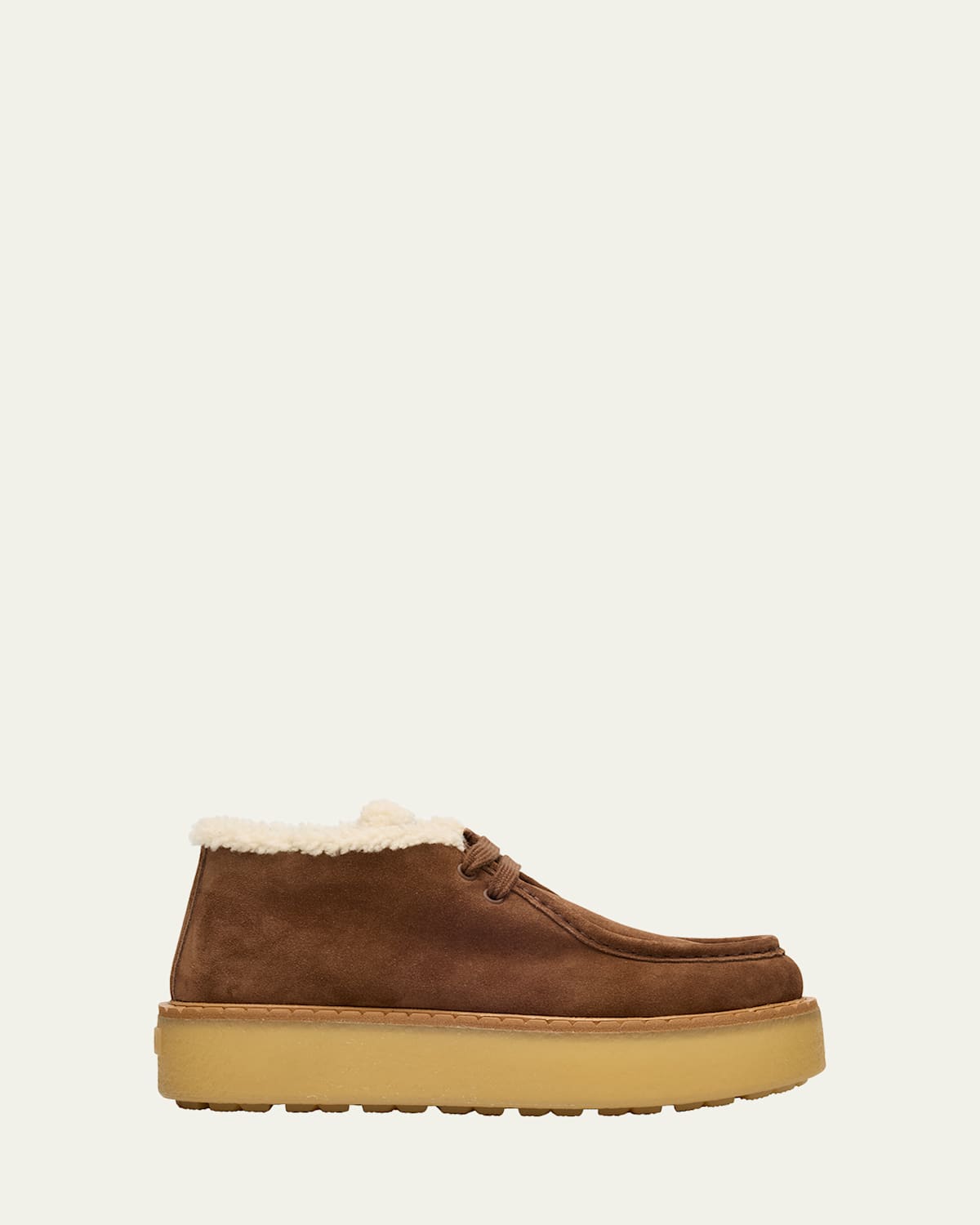 Prada Suede Shearling Lace-up Booties In Brown