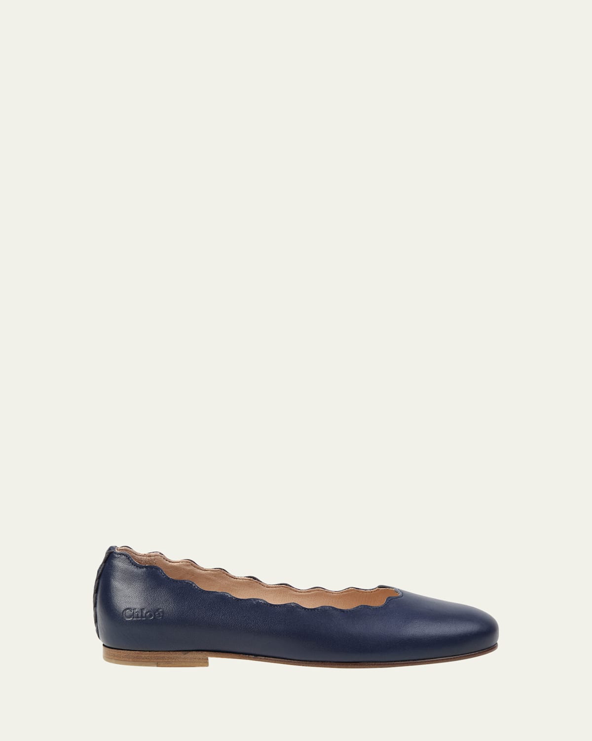 Chloé Scalloped Ballerina Leather Shoes In Navy
