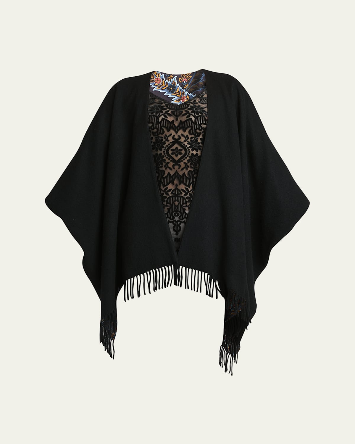 Fringed Wool & Silk Cape