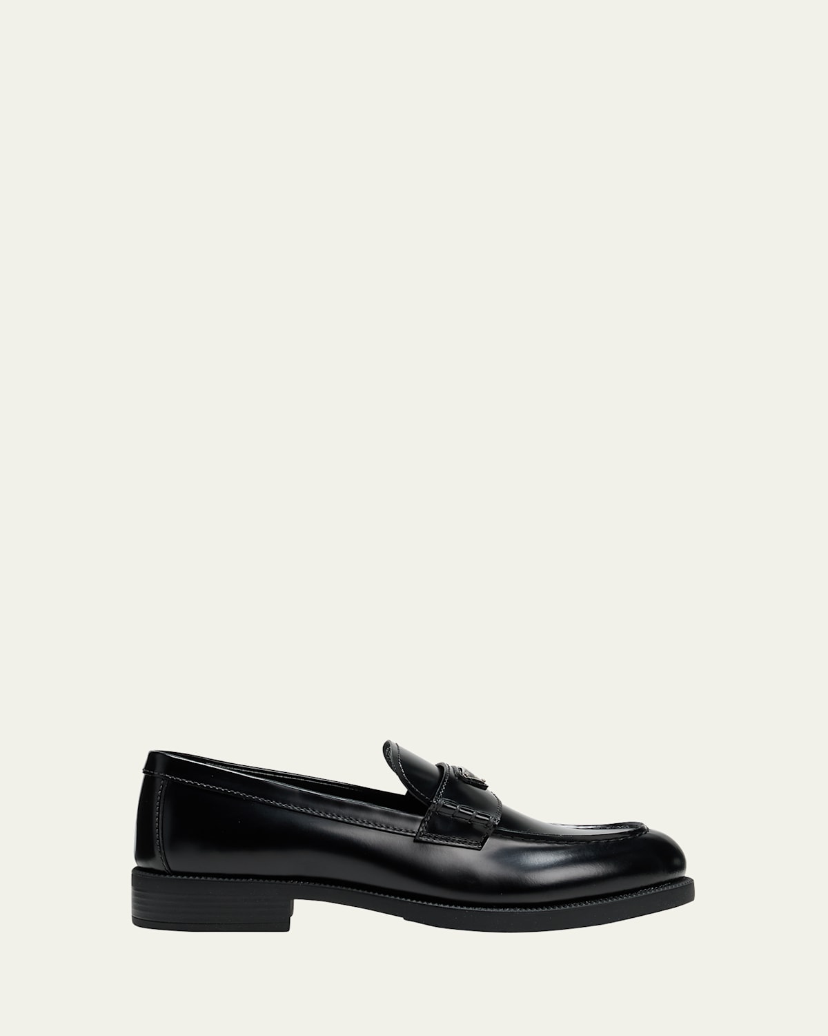 Prada Leather Loafers With Decorative Buckle And Round Toe In Nero