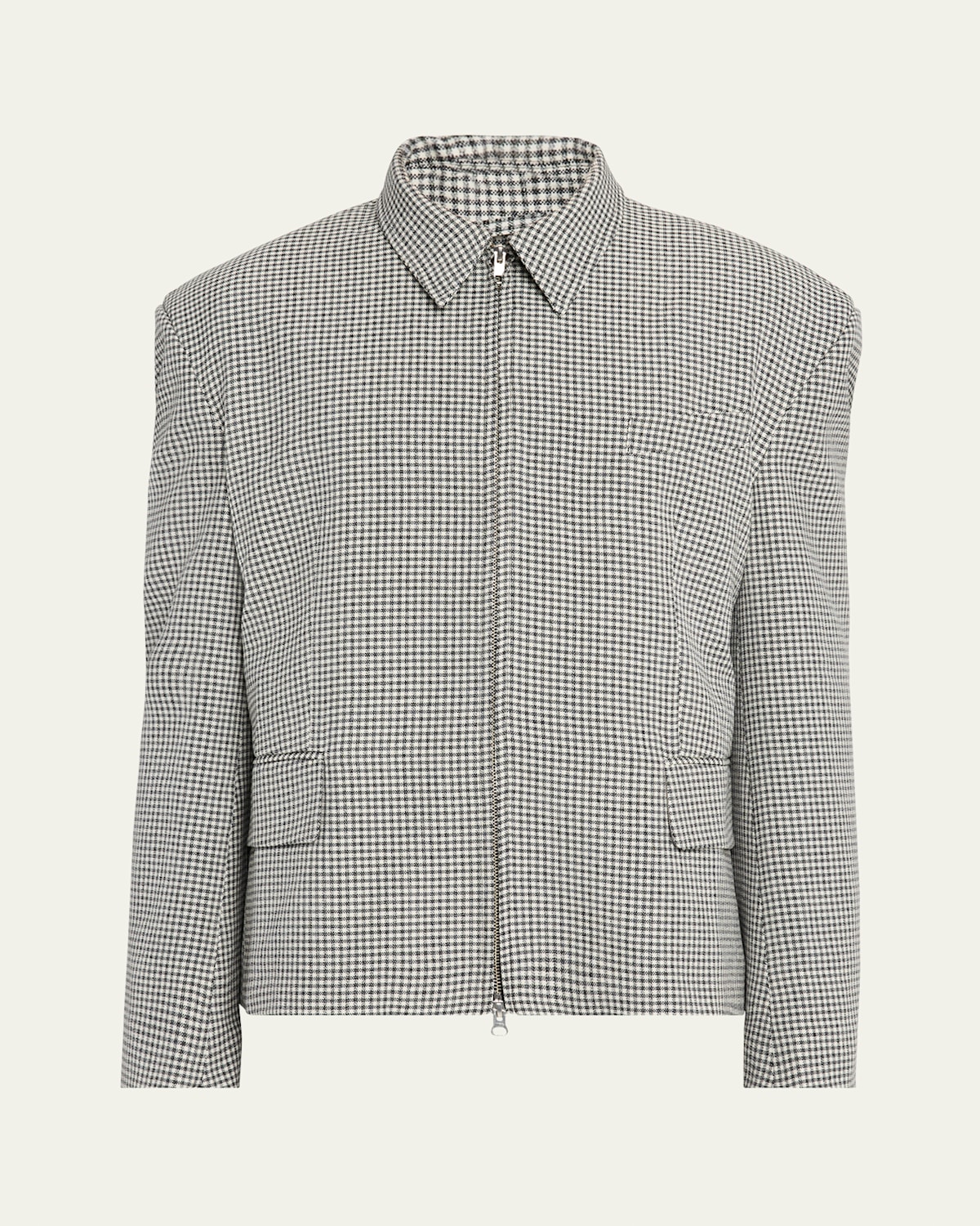 Men's Gingham Wool Zip-Up Jacket