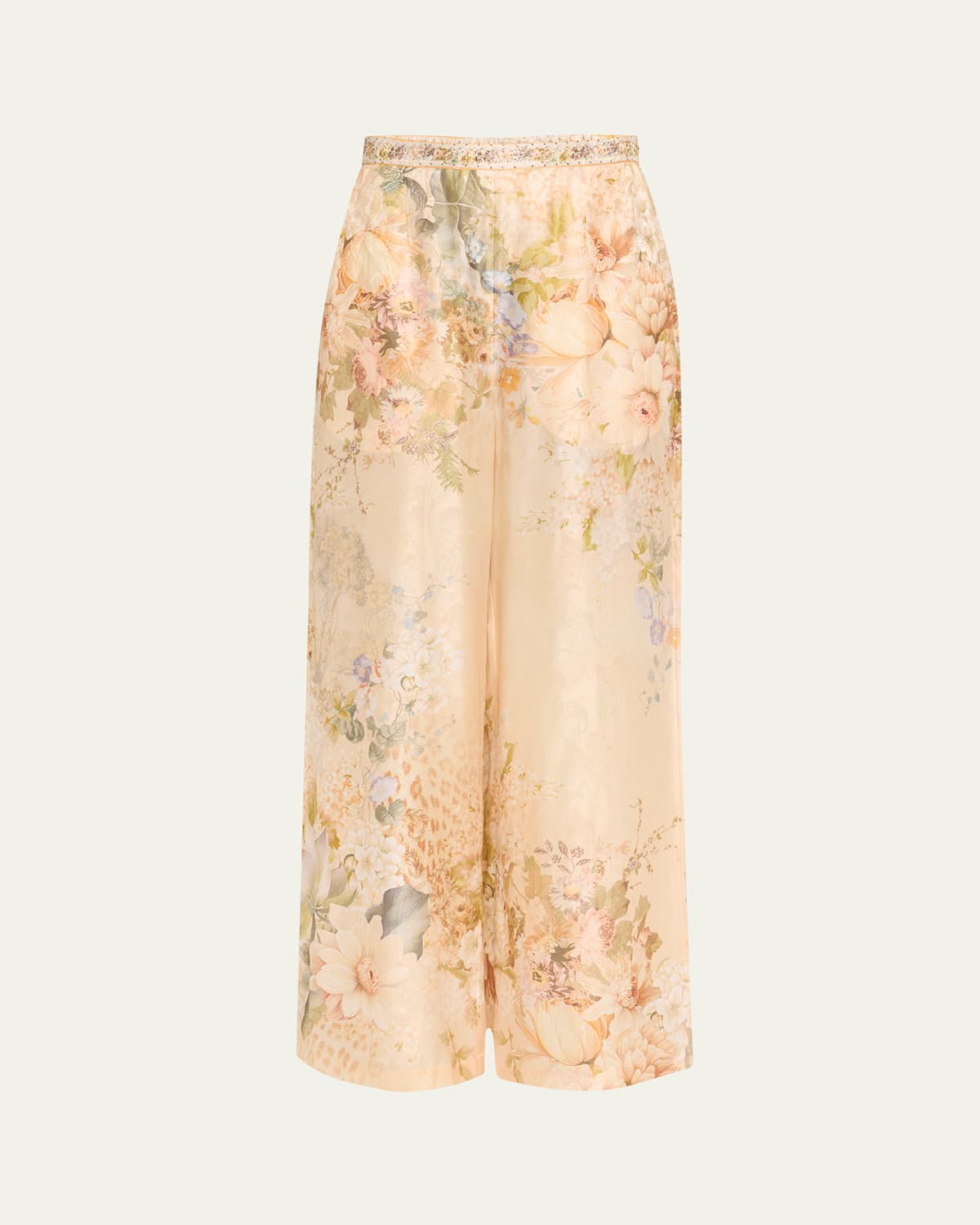 CAMILLA MINIMAL FLORAL SILK-BLEND WIDE-LEG PANTS 