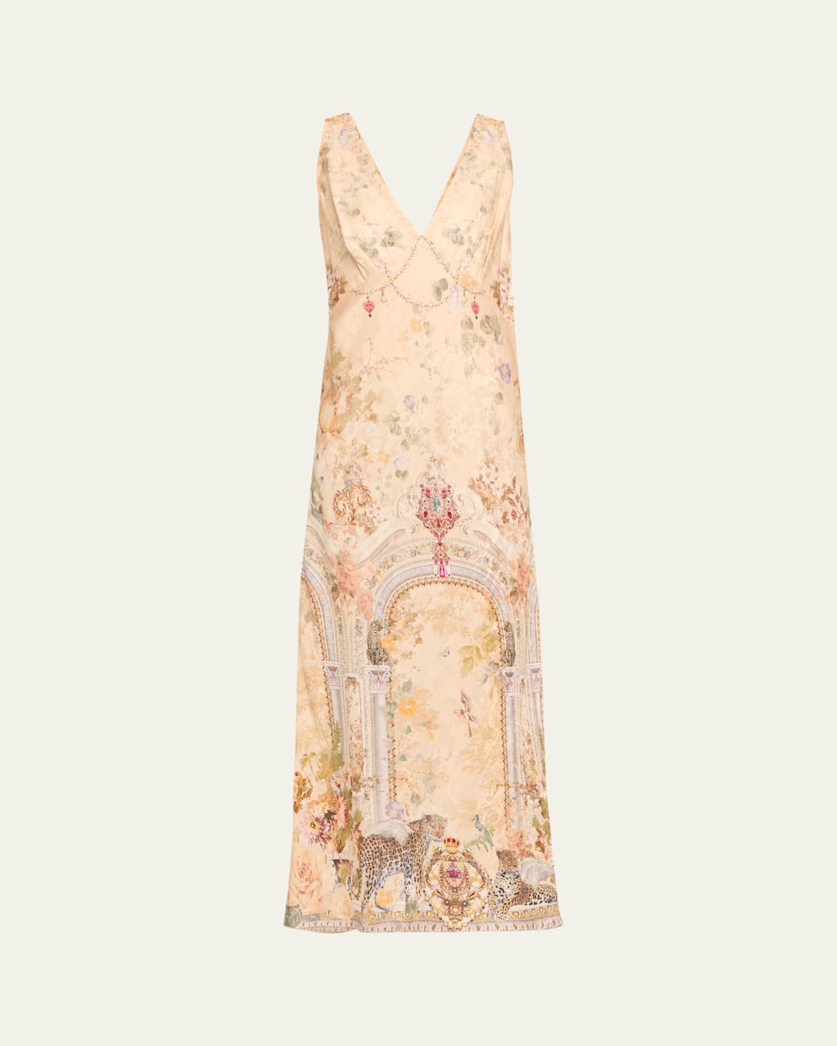 Shop Camilla V-neck Jacquard Slip Midi Dress In Adorned In Antiquity